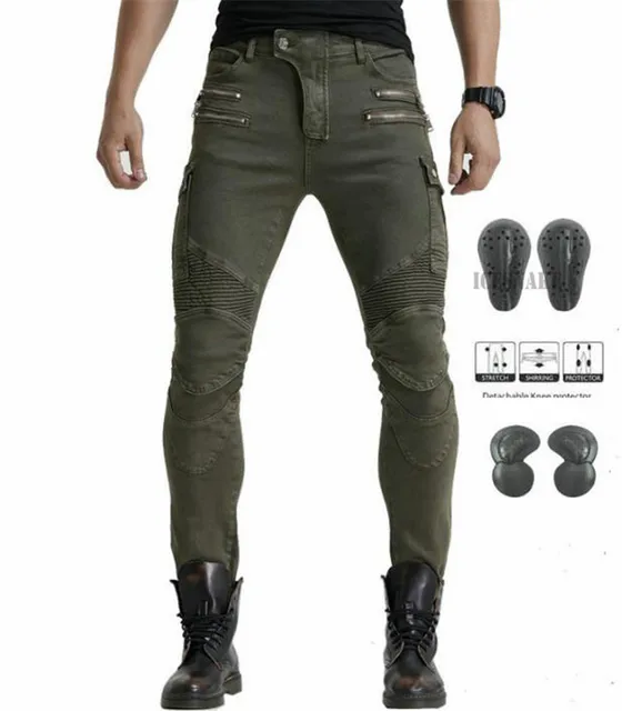 Green Motorcycle Pants Men Motocross Racing Trousers Cargo Jeans Touring Riding Pantalon Moto Pants Motorcycle Equipment Pants JES-11 Green upgrade
