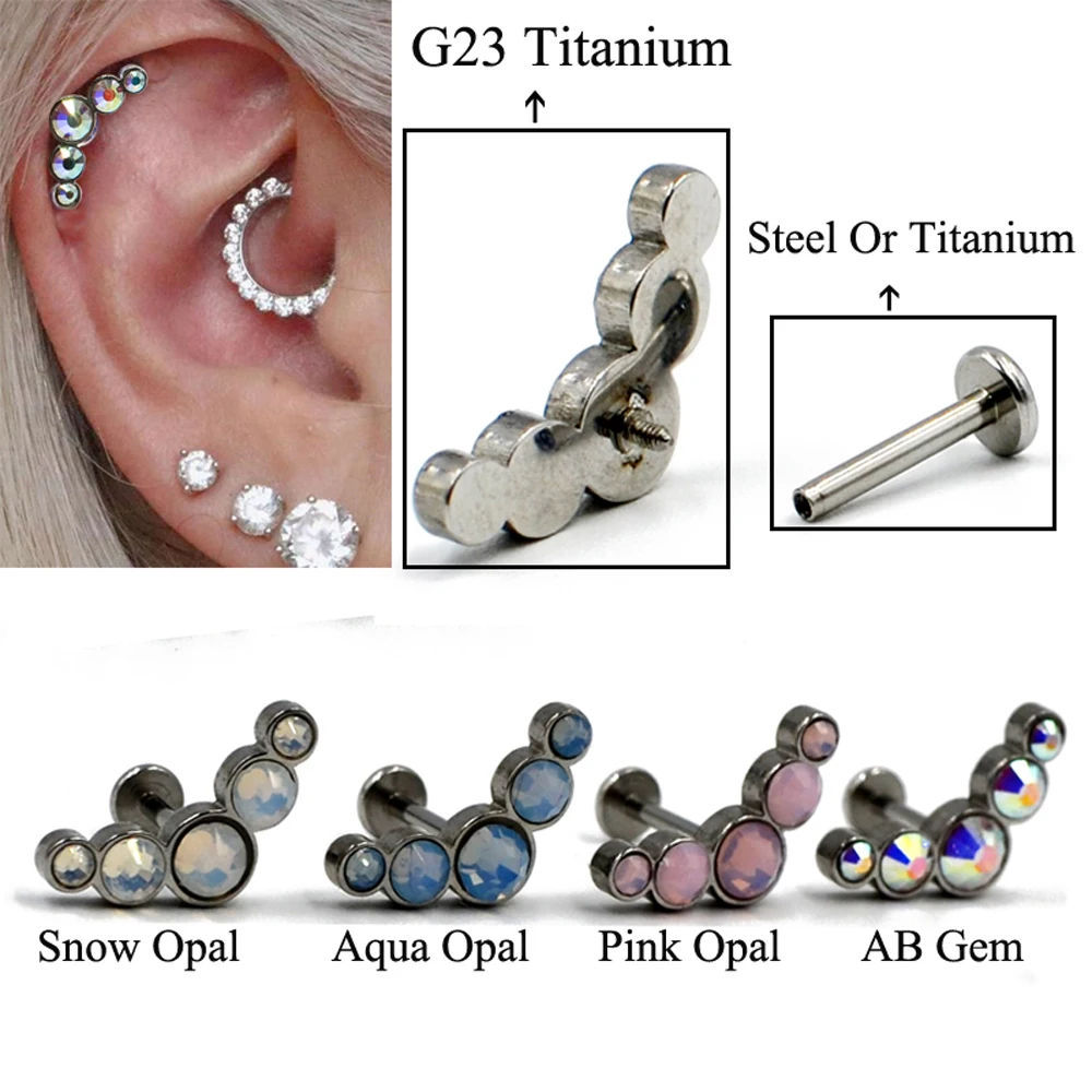 

Dreamlee 1Pc G23 Titanium Opal & AB Gem Ear Helix Tragus Bar Cartilage Stud Earring Stud Piercing Labret Stud Body Jewelry