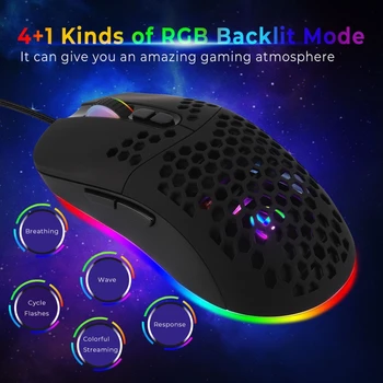 

Type C Wired Lightweight Gaming Mouse Honeycomb Shell 7 Buttons 7200DPI RGB Backlit USB C Mouse for PC Laptop Computer