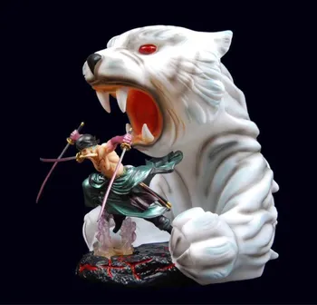 

25cm One Piece Zoro Figure Cool Three-blade Swordsman Roronoa Zoro + Huge White Tiger Action Anime figure Statue model Toys gift