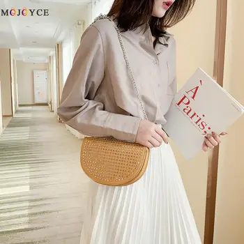 

PU Leather Women Shoulder Bag Semicircle Rivet Chain Crossbody Chest Bags