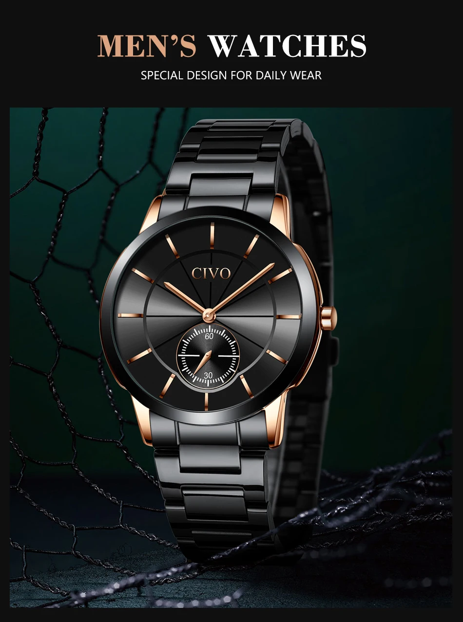 CIVO модные мужские часы лучший бренд класса люкс Reloj кварцевые часы водонепроницаемые спортивные наручные часы ремешок из нержавеющей стали montre homme 8090