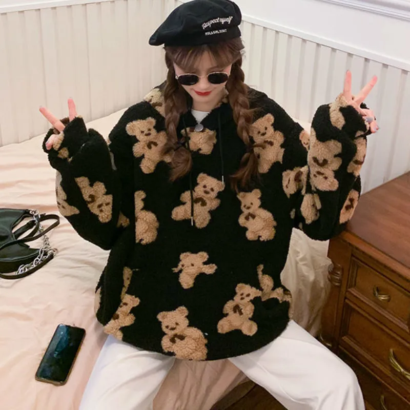 

Deeptown Kawaii Sweatshirt Women Autumn Winter Clothes Women Hoodies Fashion Cartoons Print Long Sleeve Tops Thicken Warm Hoodie