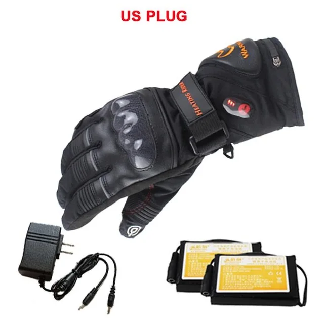 Мотоциклетные перчатки с подогревом для верховой езды, езды на велосипеде, катания на лыжах, зимние уличные водонепроницаемые спортивные перчатки с электрическим аккумулятором и сенсорным экраном - Цвет: US plug