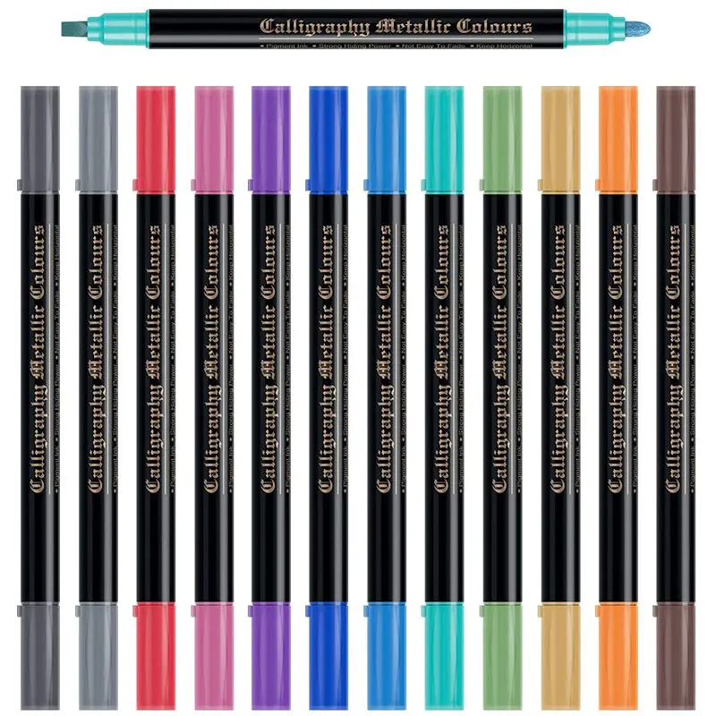 12/24 Colors Metallic Markers Paint Pens Art Writing Markers Paper