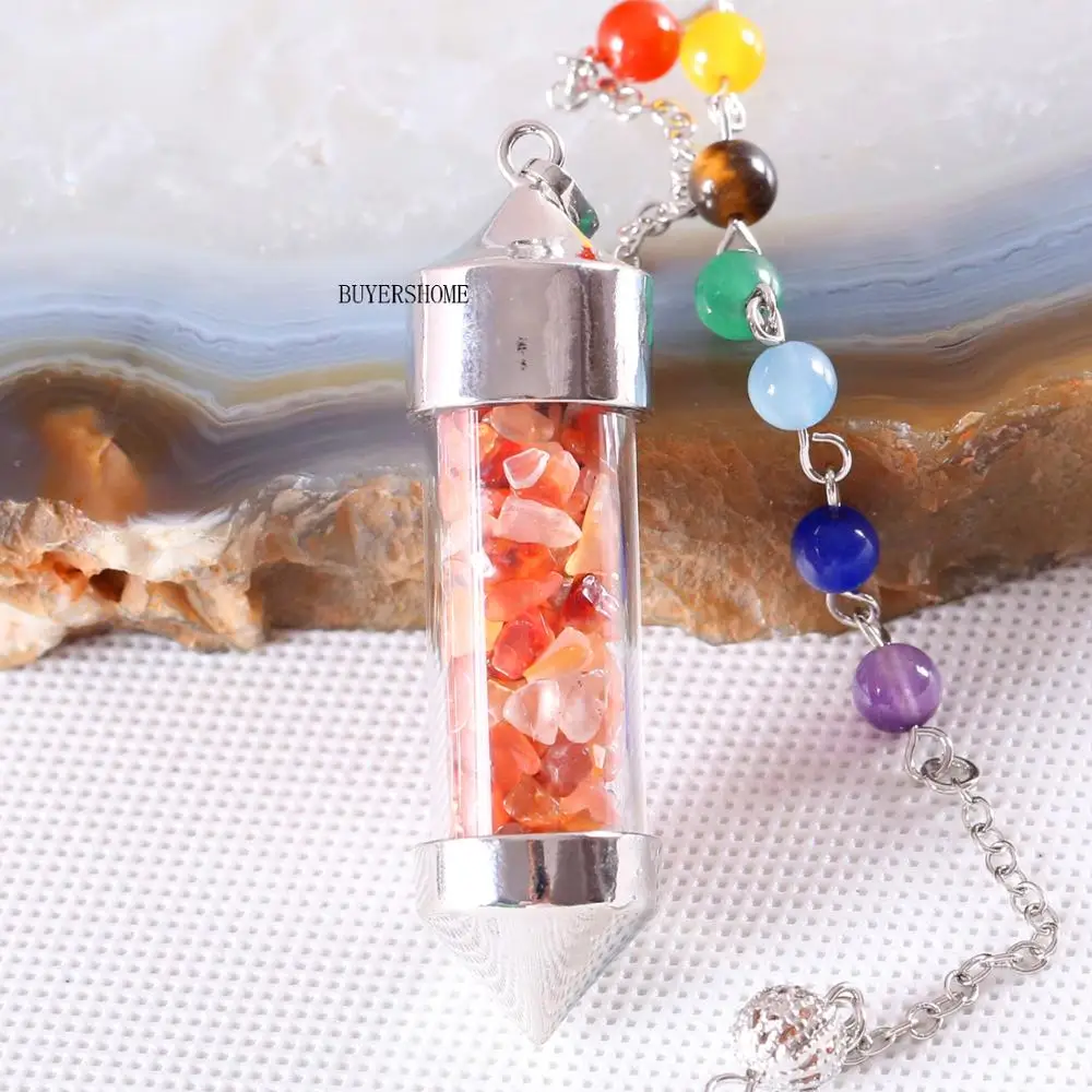 Divination Amulet 7 Чакра Желая бутылка маятник рейки с вкраплениями натуральных камней