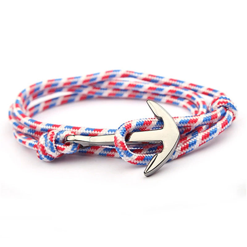 1-11 Adjustable Paracord Anchor Bracelet Woman Men Charm Bracelets Alloy Anchor Nylon Rope Chain Armband Vintage Bracelets& Bangles - Окраска металла: 1-11