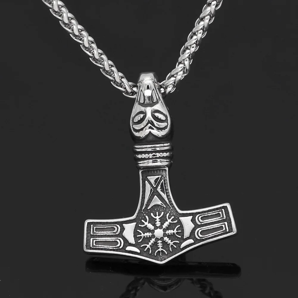Подвеска в виде волчьей головы из нержавеющей стали thor hammer Mjolnir Vegvisir|Ожерелья с