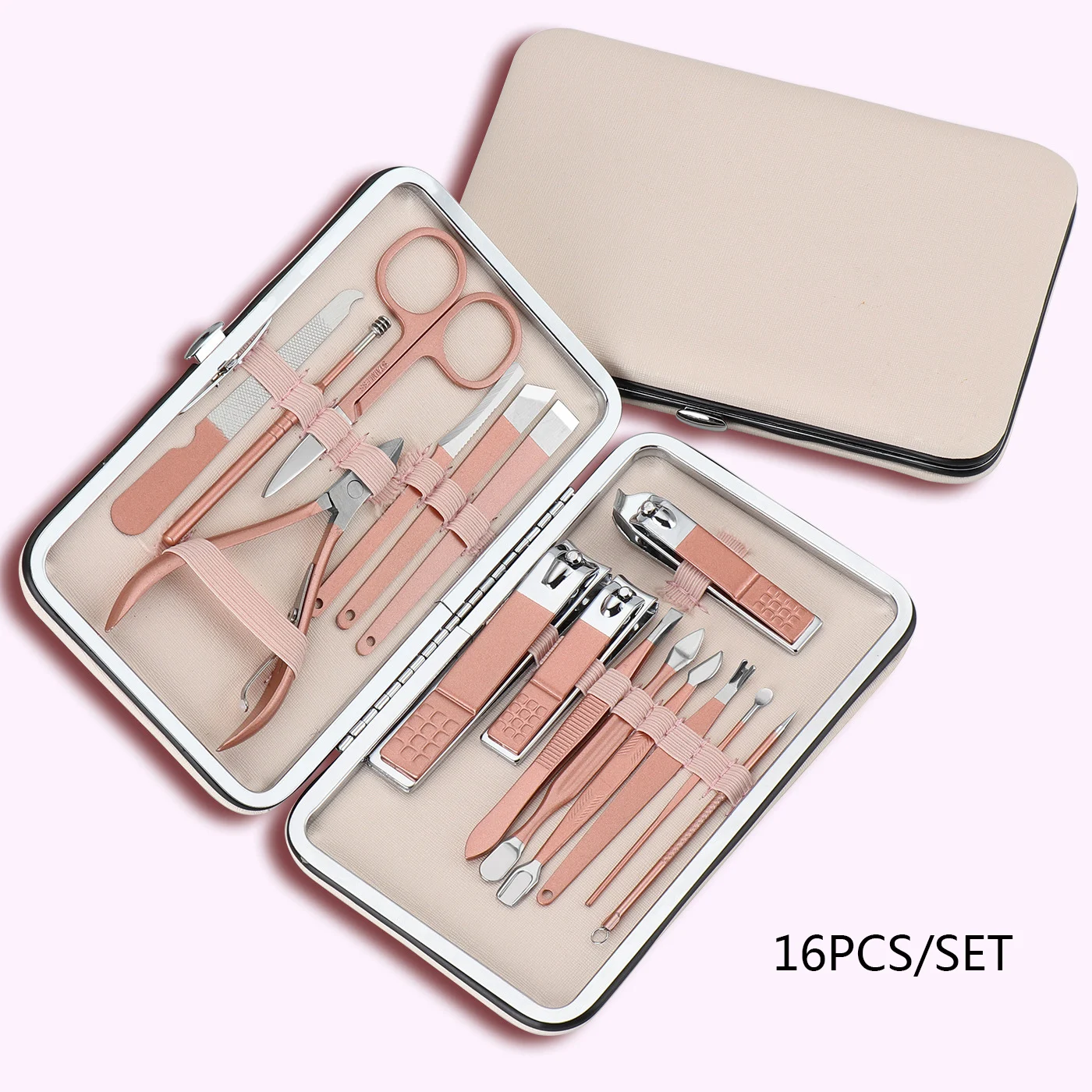 16pcs set 4/7/10/12/16/18 наборы из нержавеющей стали для маникюра, машинка для стрижки резак триммер уха Палочки Уход за лошадьми комплект ножницами для педикюра, комплект инструментов для маникюра - Цвет: 16pcs set