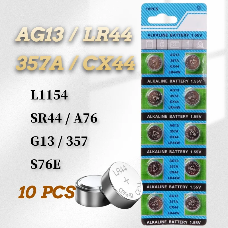 seafood Literature Saga 10pcs/1pack Ag13 Coin Cell Battery Lr44 357 357a S76e G13 Alkaline Button  Battery 1.5v For Watch Electronic Remote - Button Cell Batteries -  AliExpress