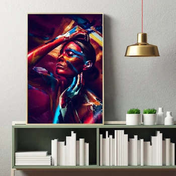 

CFART Colorful Women Printed Posters Abstract Girl Portrait Canvas Poster And Print Wall Picture Living Room Print Art Painting