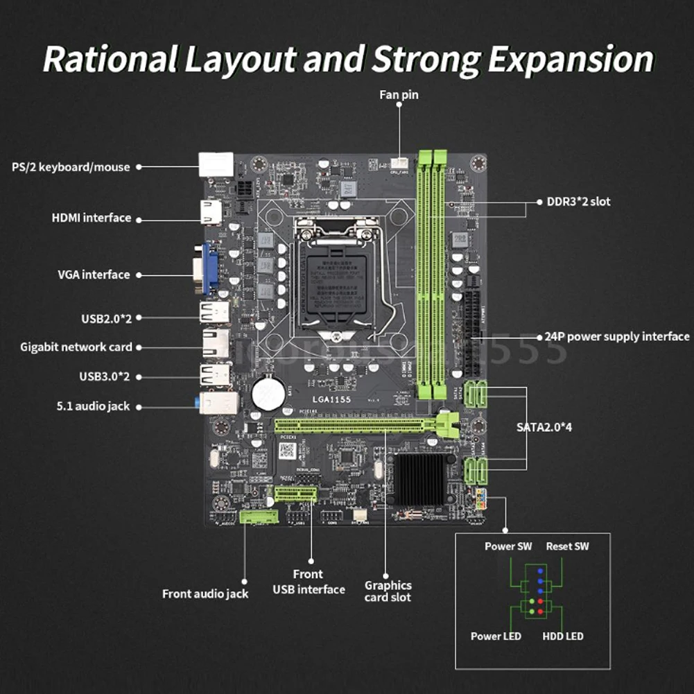 

Motherboard LGA 1155 Accessories For Intel H61 Socket Dual Channels Computer Replacement Control Board For Desktop DDR3 Memory
