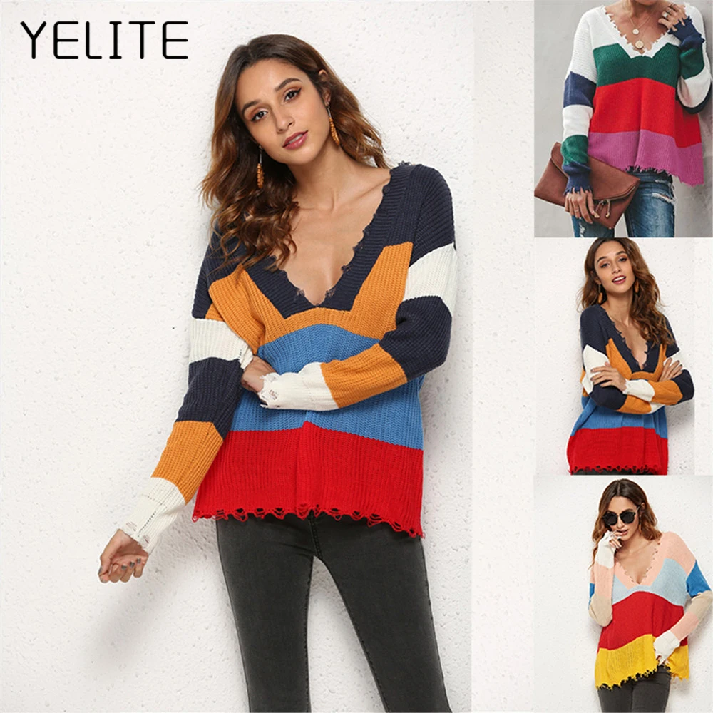 YELITE 2019 Новый Повседневный вязаный свитер Женский Уличная С v-образным вырезом