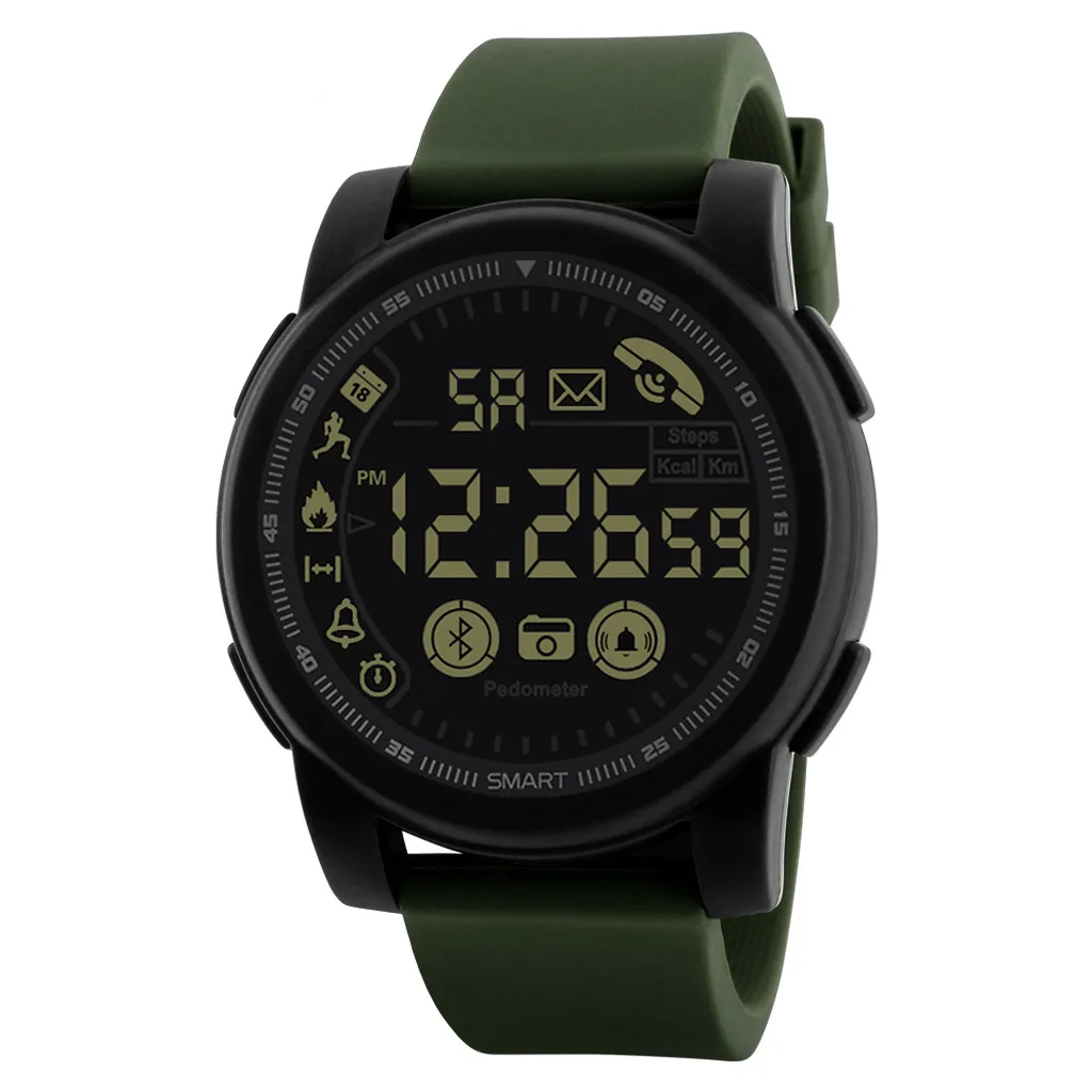 Mens Digital Watches Fitness Free Shipping Smart Electronic Watch Bluetooth Movement Phone SMS Reminder Pedometer Chronograph - Color: 9340-green