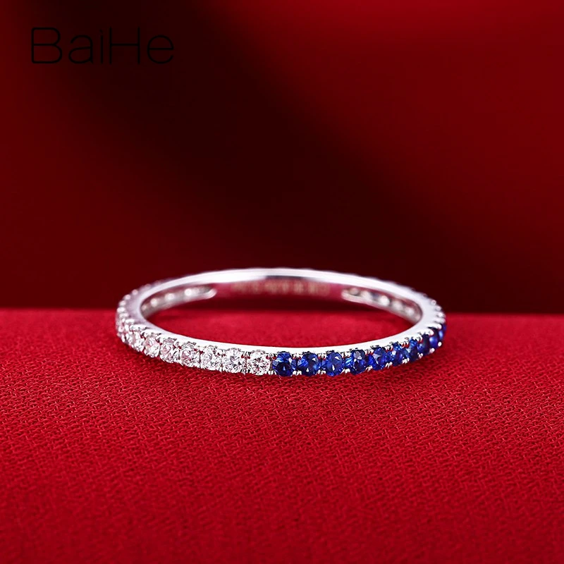 BAIHE 0.21ct натуральные сапфиры 0.20ct бриллианты обручальное кольцо цельное 18 к белое золото женское ювелирное изделие полувечное Подарочное кольцо
