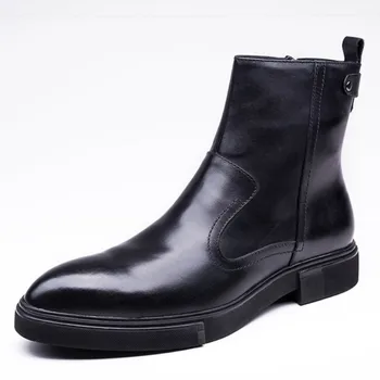 

Fashion Winter High 2020 Quality Black Vintage Men Genuine Leather Male Boots Ankle Shoes