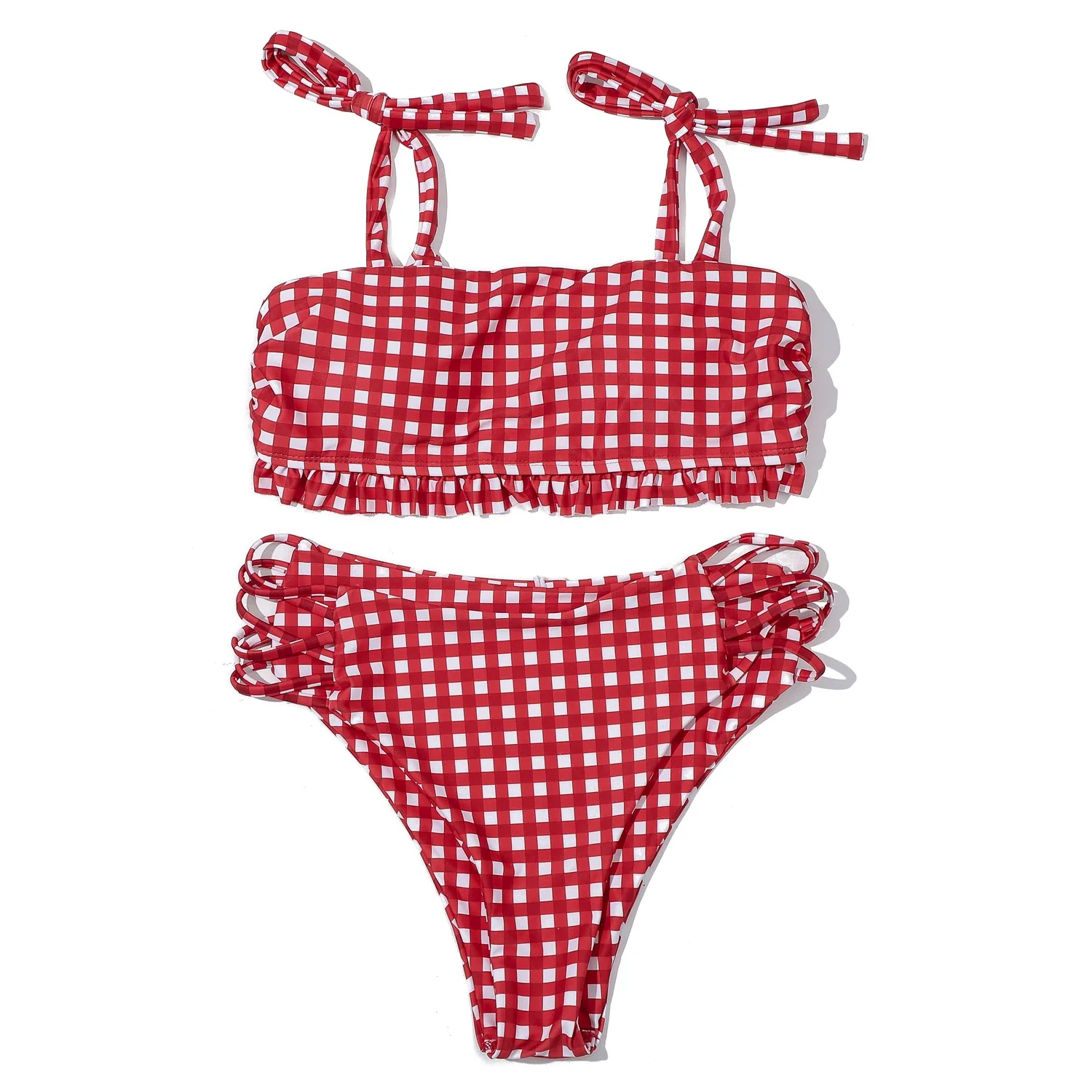 2021 New Women's Bra Set Bikini Women's Swimsuit Set Multicolor Plaid Strap Bikini Sexy Open Back High Waist Split Swimsuit sheer bra and panty sets