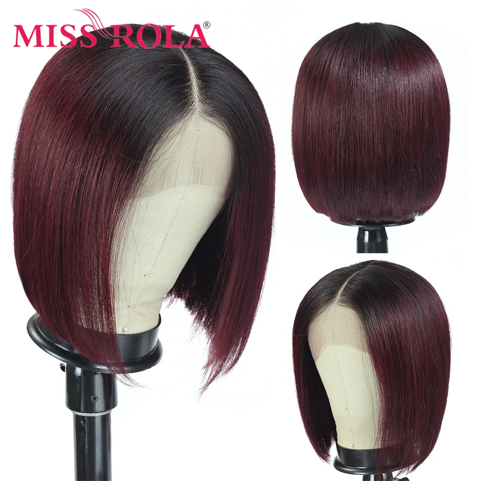 Miss Rola 4*4 Lace Closure Human Hair Wigs Brazilian Remy Hair Straight Short Bob Wig 1B30 1B99J 1B27 99J Lace Wigs 150% Density