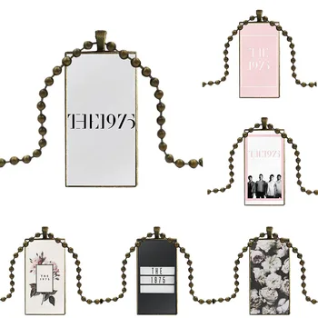 

Band Music The 1975 Songs Logo Glass Pendant Necklace Handmade Half Pendant Rectangle Necklace For Women Men
