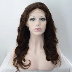 100% Real Remy Human Hair 100% Hand-tied 13* 4 Lace Front Costume Wig Long Wavy Brown Wig for women 22 inch