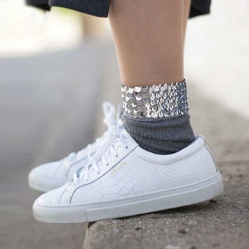 

2019 Fall Winter Women's Socks Original Design High Quality Handmade Sequins Solid Color Socks For Women