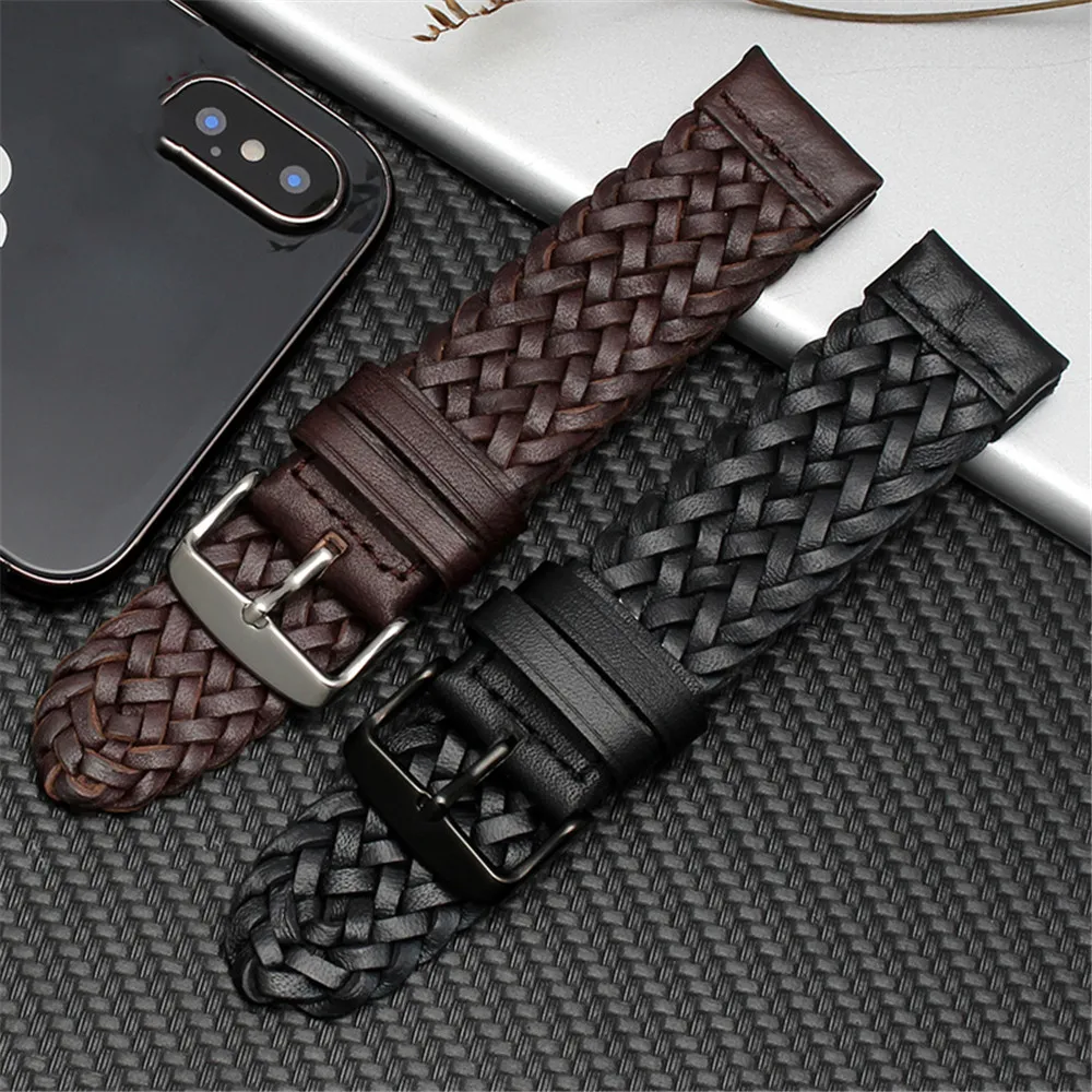 

Genuine Leather Braided Watch Strap 20mm 22mm 24mm Men Women Universal Quick Release Cowhide Wrist Bracelet for Smart Watches