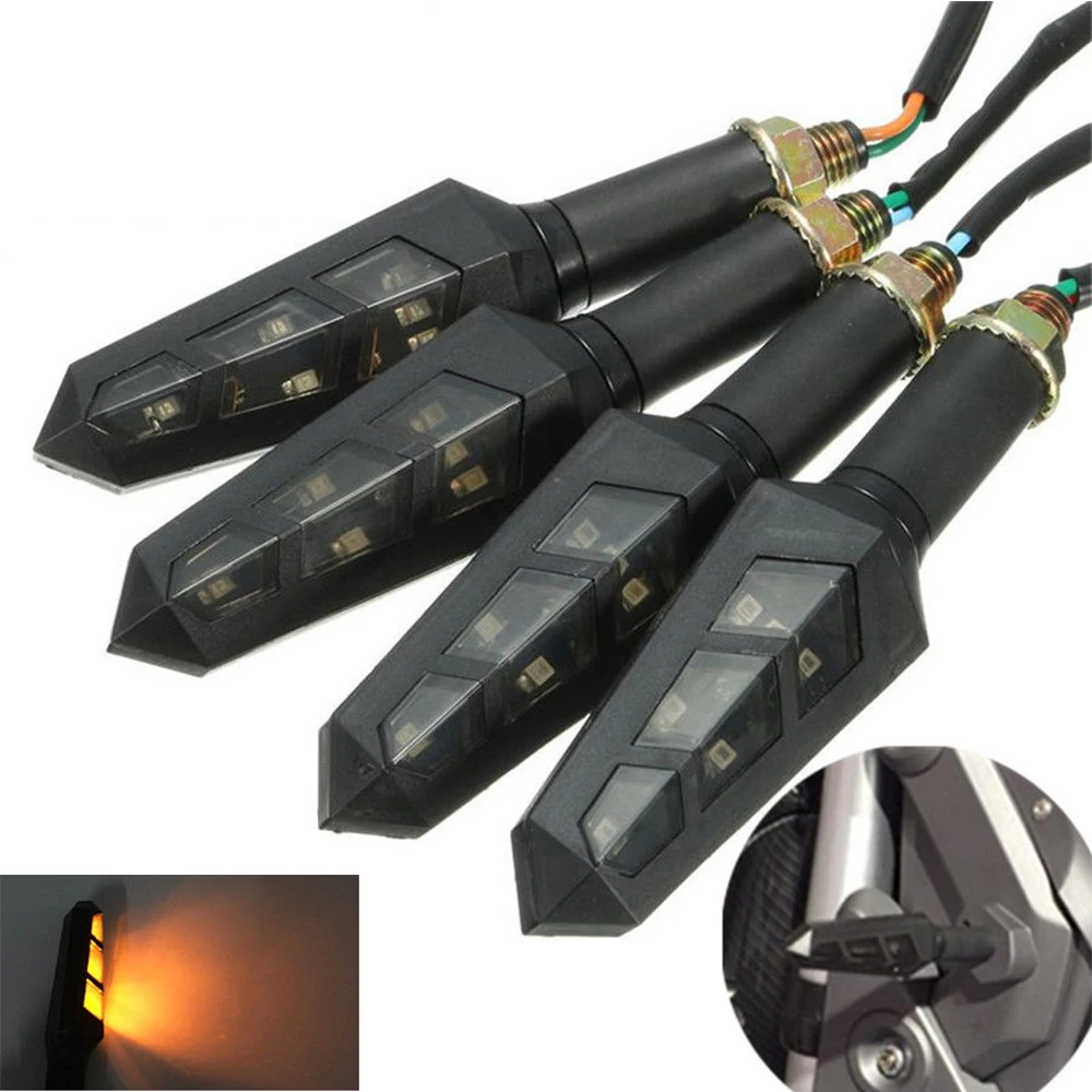 Motorcycle Turn Signal Indicators Blinkers 6 LED Universal Water Flicker Flowing Flexible Amber Light Lamp 12V 1PCS