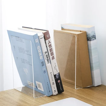 

1Pc Transparent Clear Acrylic Bookends L-shaped Desk Organizer Desktop Book Holder Stand School Stationery Office Accessories