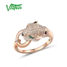 VISTOSO Gold Ring For Women Genuine 14K 585 Rose Gold Leopard Ring Emerald Sparkling Diamond Engagement Anniversary Fine Jewelry