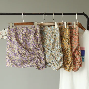 

DM001 Summer hot-selling sweet little flower side ruffle high waist bag bottom skirt woman