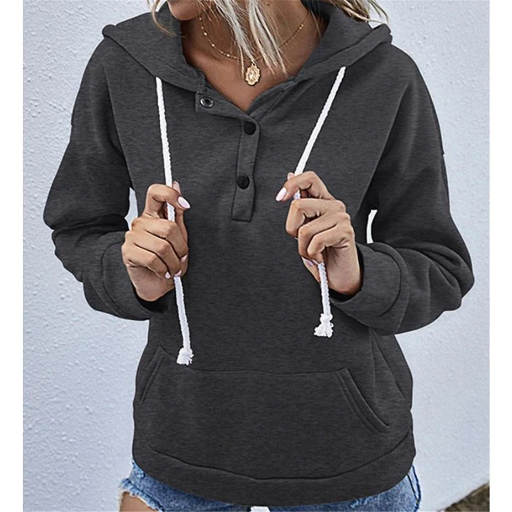 

Autumn Women Fashion Casual Loose Long Sleeve Hooded Solid Color Spring Cotton Blend Sweatshirts Daily Wear Leisure Basic Tops