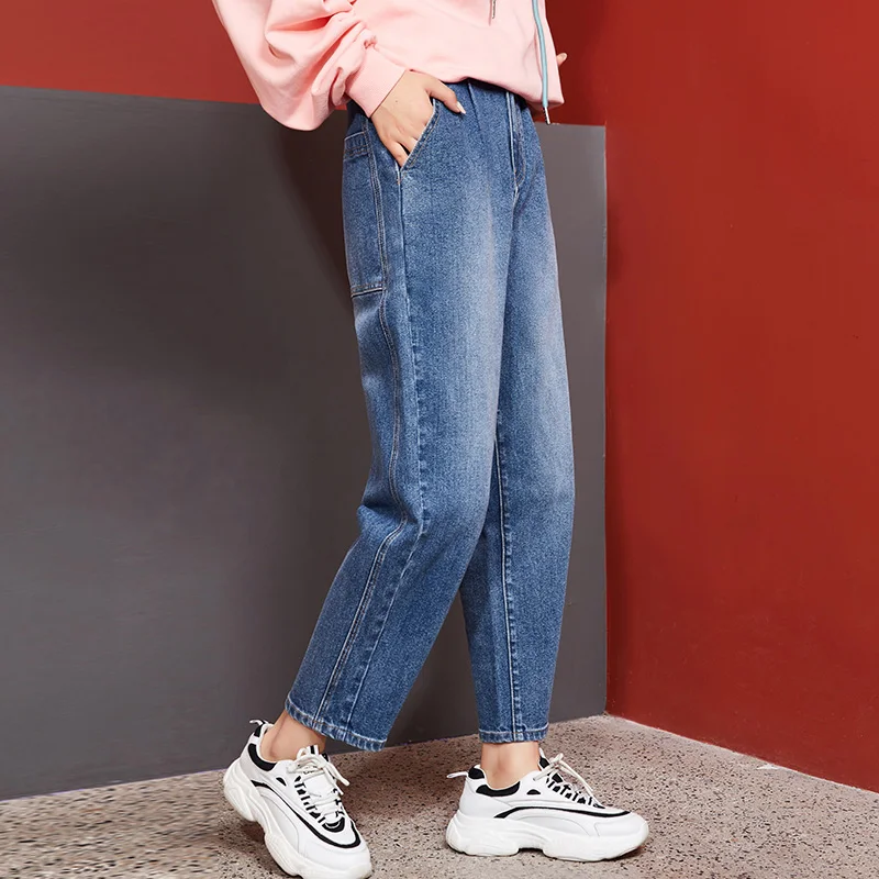 Женские шаровары из денима LEIJIJEANS, слаборастягивающиеся джинсы белого и голубого цвета с высокой посадкой, модель 9128 в уличном стиле большого размера на осень