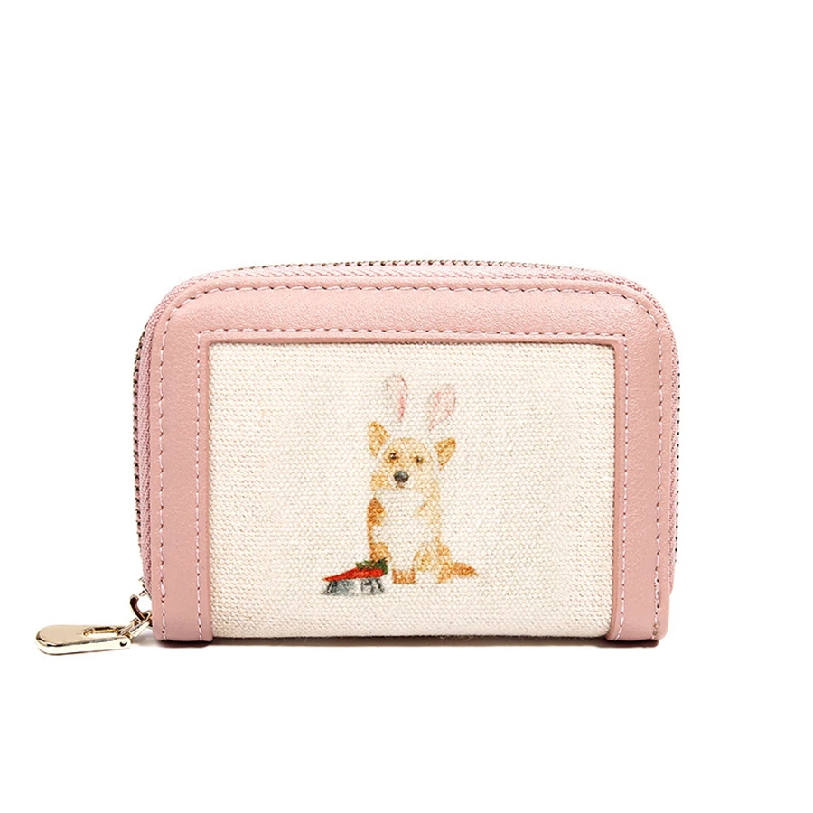 

Fashion Stitching Canvas Mini Women Wallet Cute Dog Coin Purse Multi-card Organ Bag Pu Leather Card Holder Ladies Zipper Purse