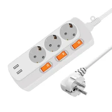 EU PLUG 1.5/2.5m 2/3/6 Extension Socket 250V 10A/16A Individually Switched Power Strip 3AC 2USB Outlets Charger Adapter Socket