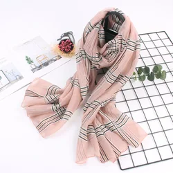 Womens Silk Wool Scarf Vintage Plaid Stripe Pink Warm Shawl Wrap Natural Pashmina Ladies Winter Autumn Fashion Scarves