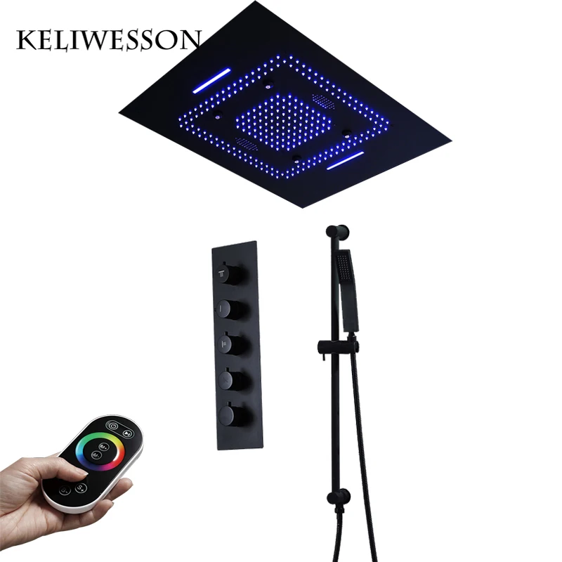 

Music Shower Head Rainfall LED Shower Massage Ceiling Brass Shower Faucets Thermostatic Valve Bathroom Showers Big