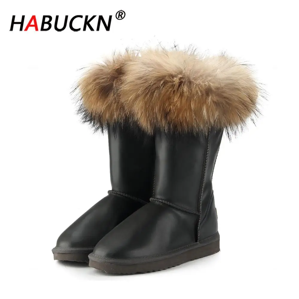 HABUCKN/модные ботинки Женские высокие зимние 100% натуральная Водонепроницаемая