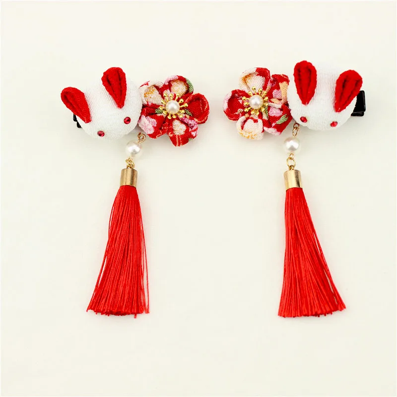

Кимоно для волос Kanzashi с цветком Мару-цумами, кисточкой и зажимом для волос для детей Shichi-go-san Geisha, кимоно Сакура, юканта, украшения одежды HW081