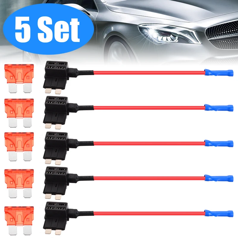 5pcs Car Fuse Box 12V 24V Holder Insurance ATM Adapter Tap Standard Blade Micro Add-a-Circuit Adapter Fuse Set Accessories