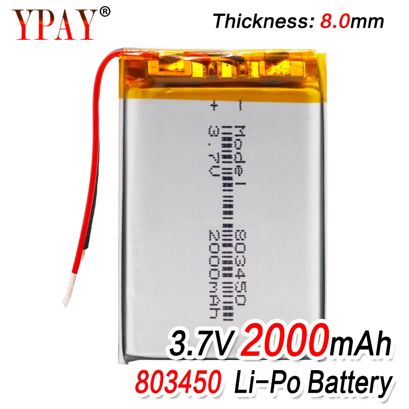 

1/2/4 Pieces New High Capacity 2000mAh Lithium Ion Polymer Battery 3.7V 803450 Li-polymer Lipo Batteries With PCB Protection
