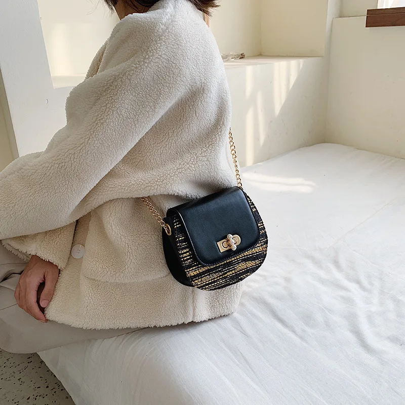 

Autumn And Winter Popular 2019 New Style Pearl Lock (Large Small) Shoulder Bag Chain Western Style Fashion Saddle Bag