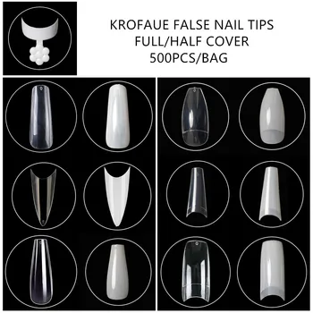

KROFAUE Acrlic Fake Nails 500 Pcs Packaging Bag Coffin Ballerina Nail Tips Nail Art Tools Set Manicure Kit Artificial False Nail