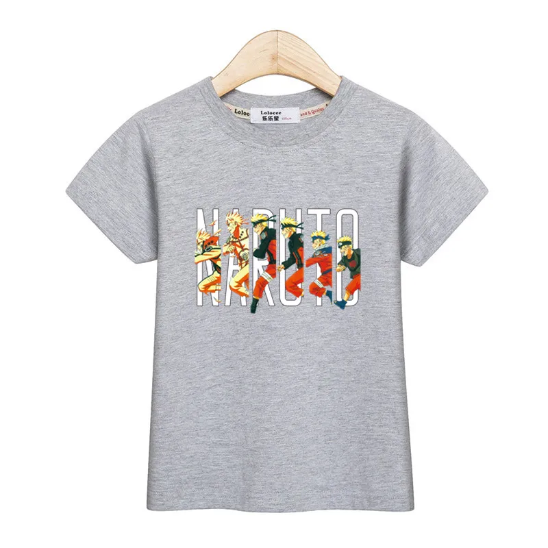 Детская футболка с аниме топы с короткими рукавами для мальчиков, футболки с изображением Наруто, костюмы, детская повседневная хлопковая рубашка Летняя брендовая футболка 4-14T - Цвет: Gray