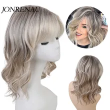 JONRENAU 14 дюймов блонд микс коричневый цвет Длинные Кудрявые Волнистые Синтетические парики смесь 50% человеческих волос микс парик для женщин
