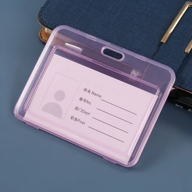 Unisex Women Men Transparent Card Cover Sleeve Work ID Clear Card Holder Protector Cover Badge Office School Supply Horizontal Pink