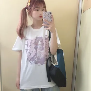 

Summer Lolita Soft sister Sweet T-shirt Young Girl Japanese Dark Girls Cotton Kawaii Short-sleeved pullover Tops Preppy Style
