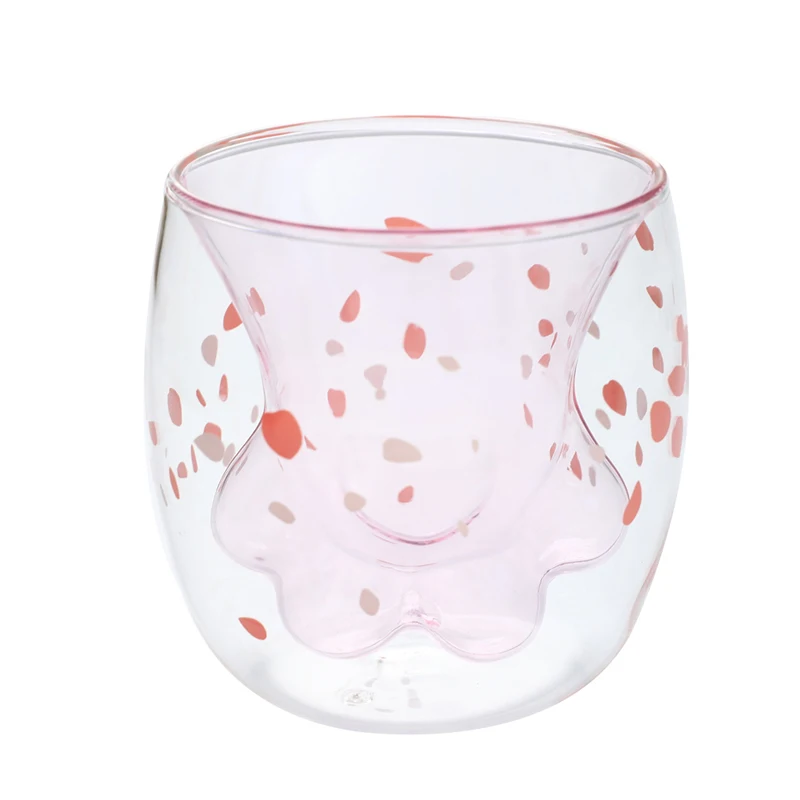 Cute Transparent Cherry Cat Paw Glass Mug Double Layer Glass Coffee Tea Cup Household Milk Juice Cup Creative Insulated Glass 6