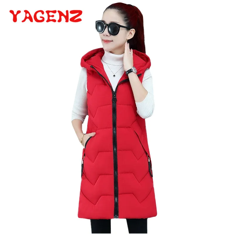 

YAGENZ Vest Women Spring Autumn Clothes Down Cotton Vest Female Hooded Long Vests Plus Size Waistcoat Chaleco Punto Mujer 876