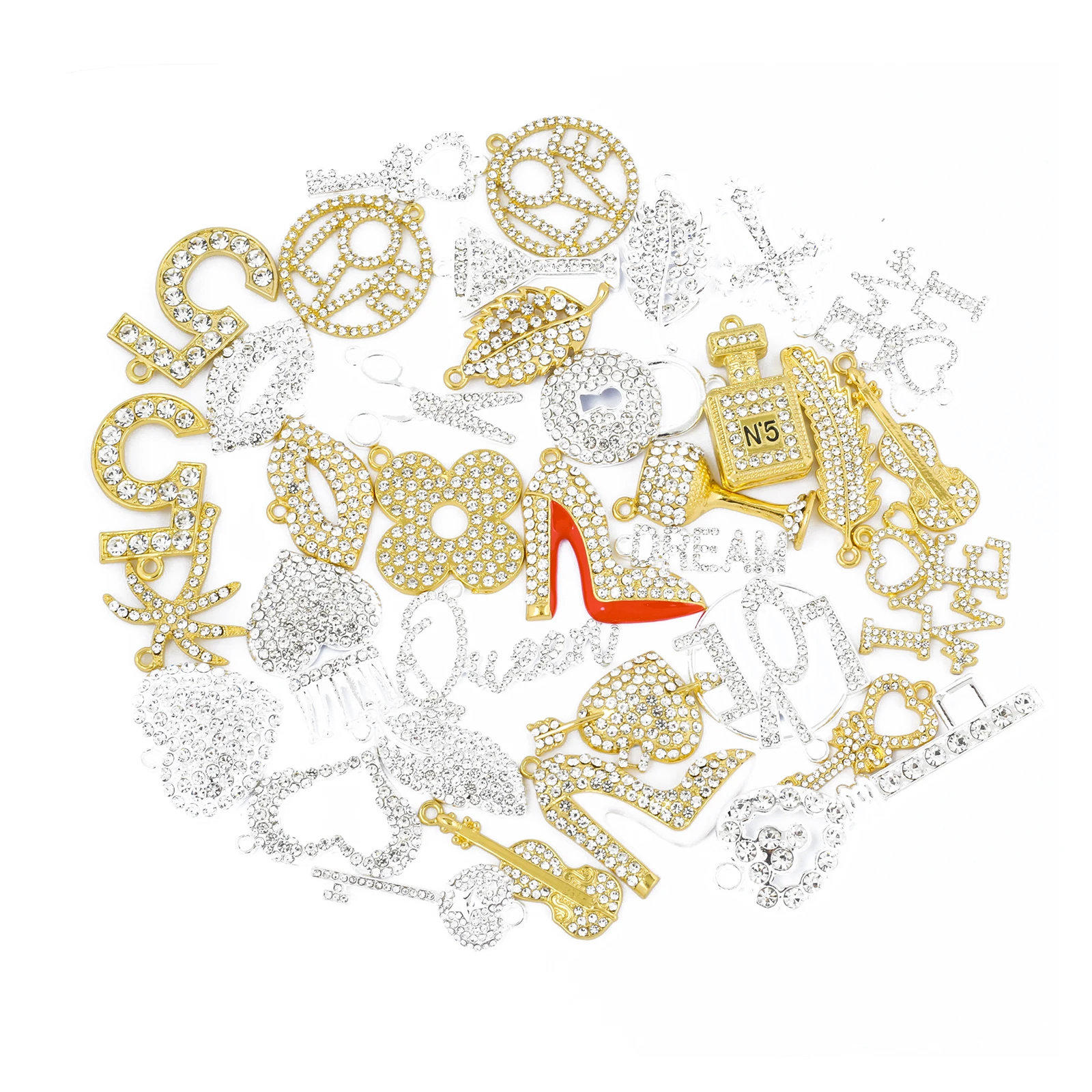 35pcs Mixed Fashion Charms Gold Plated and Silver Plated for Women's DIY Jewelry Accessories