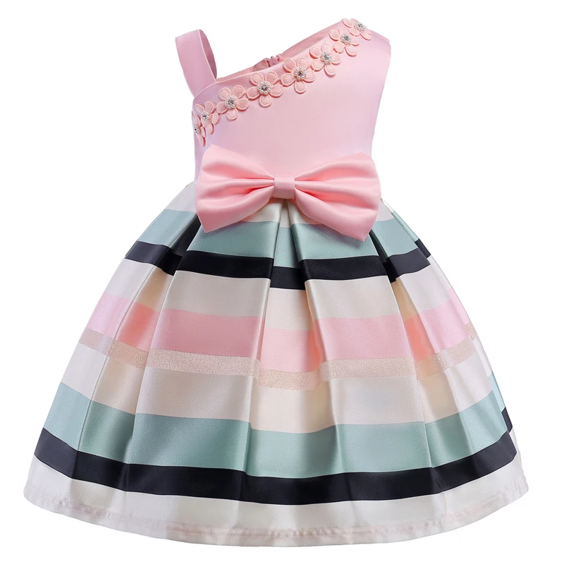 Ball Gown Dresses Girls Dresses Pearl Flower Party Sleeveless Strap Stripe For 2-10 Years birthday Princess Bow Dress Vestido